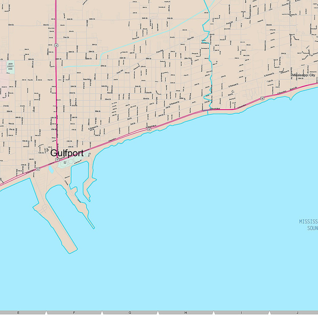 Premium Style Wall Map of Gulfport, MS