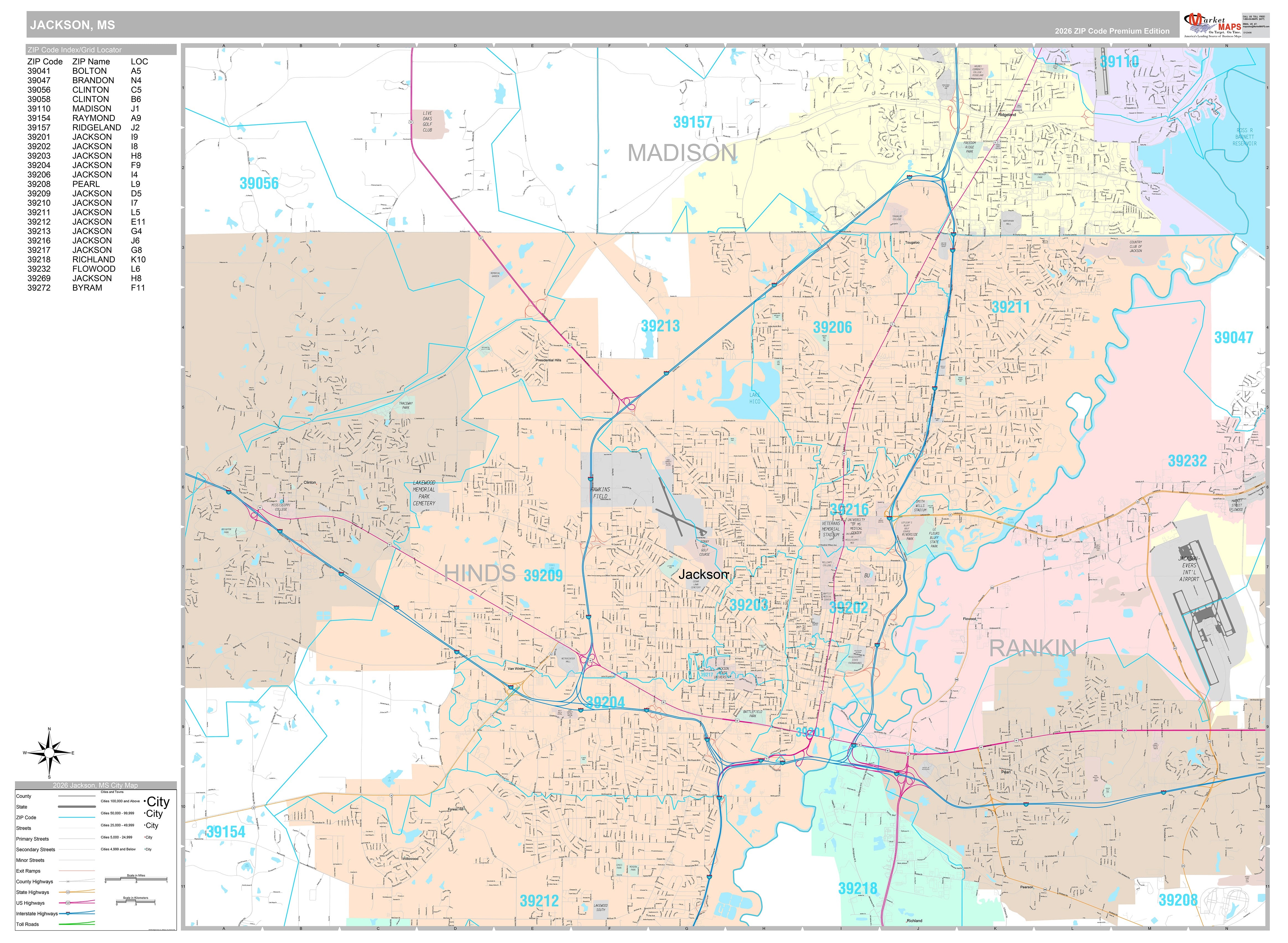 Premium Style Wall Map of Jackson, MS – American Map Store