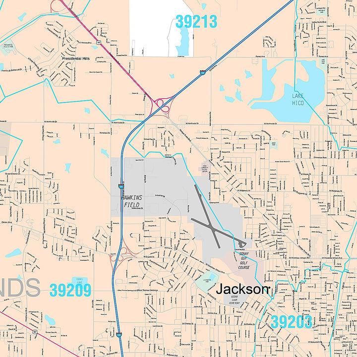 Premium Style Wall Map of Jackson, MS