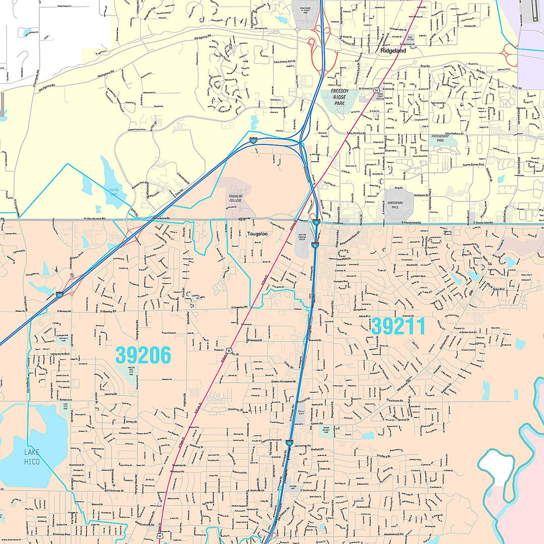 Premium Style Wall Map of Jackson, MS