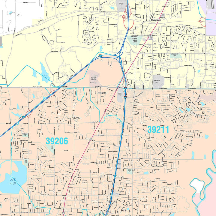 Premium Style Wall Map of Jackson, MS