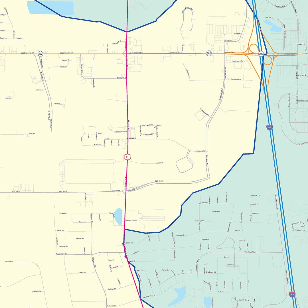 Color Cast Zip Code Style Wall Map of Southaven, MS