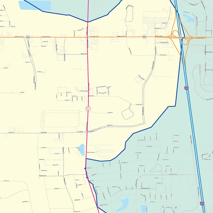 Color Cast Zip Code Style Wall Map of Southaven, MS
