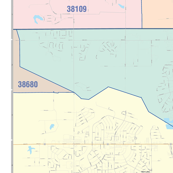 Color Cast Zip Code Style Wall Map of Southaven, MS