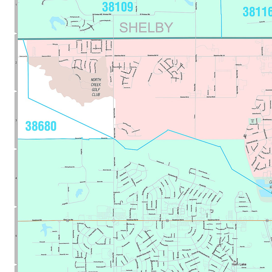 Premium Style Wall Map of Southaven, MS