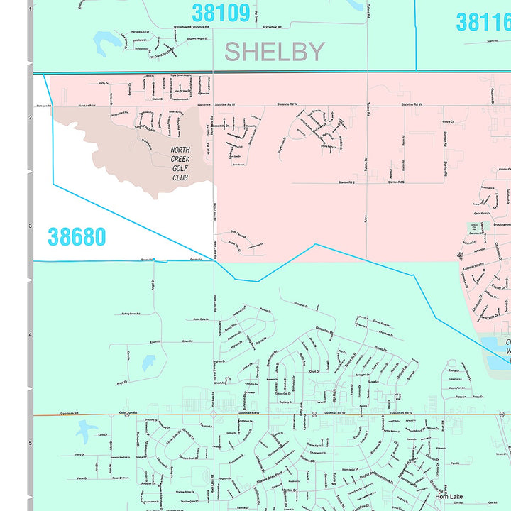 Premium Style Wall Map of Southaven, MS