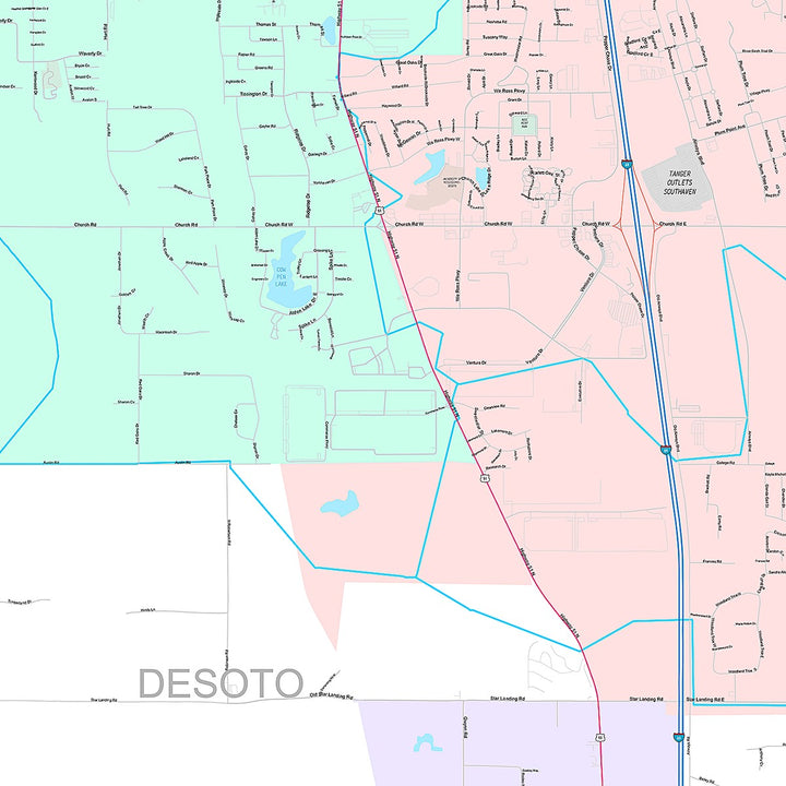 Premium Style Wall Map of Southaven, MS