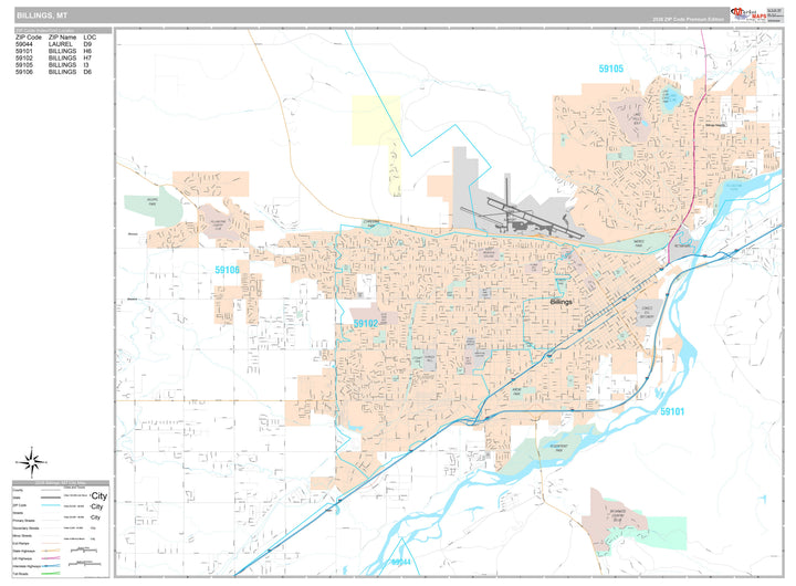 Premium Style Wall Map of Billings, MT