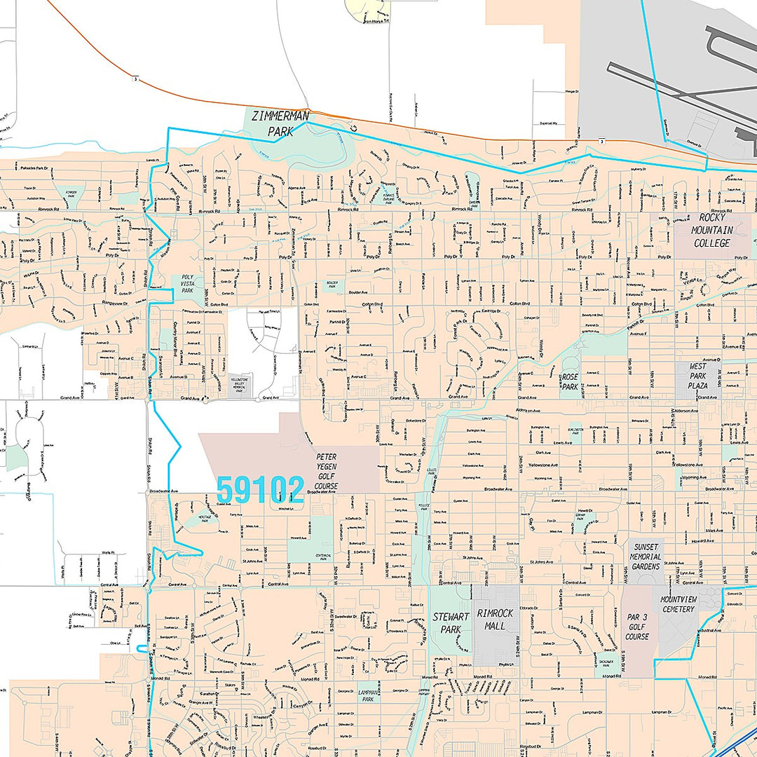 Premium Style Wall Map of Billings, MT