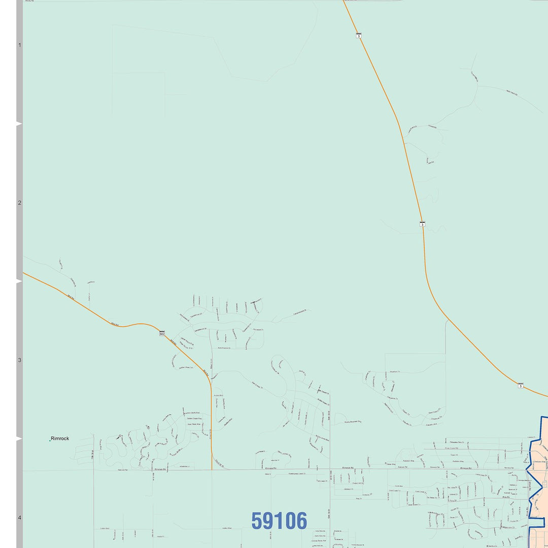 Color Cast Zip Code Style Wall Map of Billings, MT