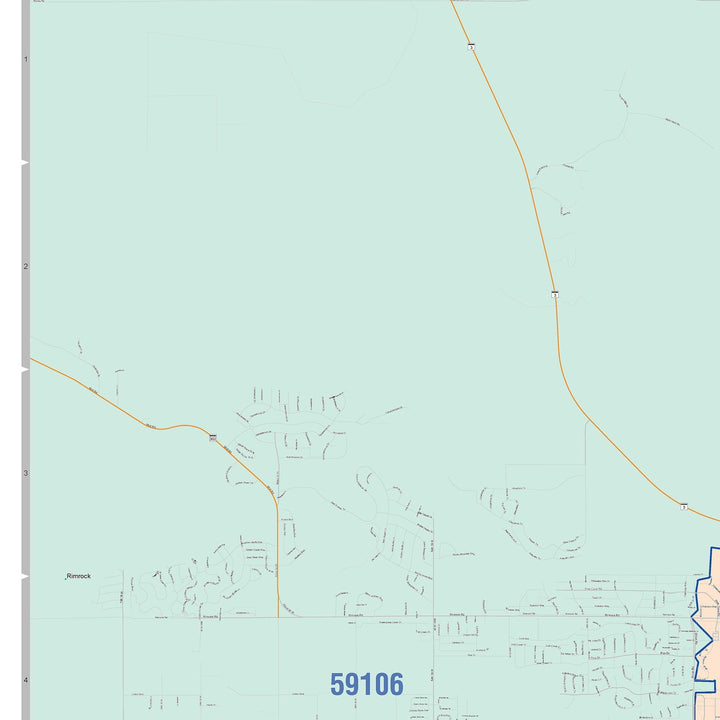 Color Cast Zip Code Style Wall Map of Billings, MT