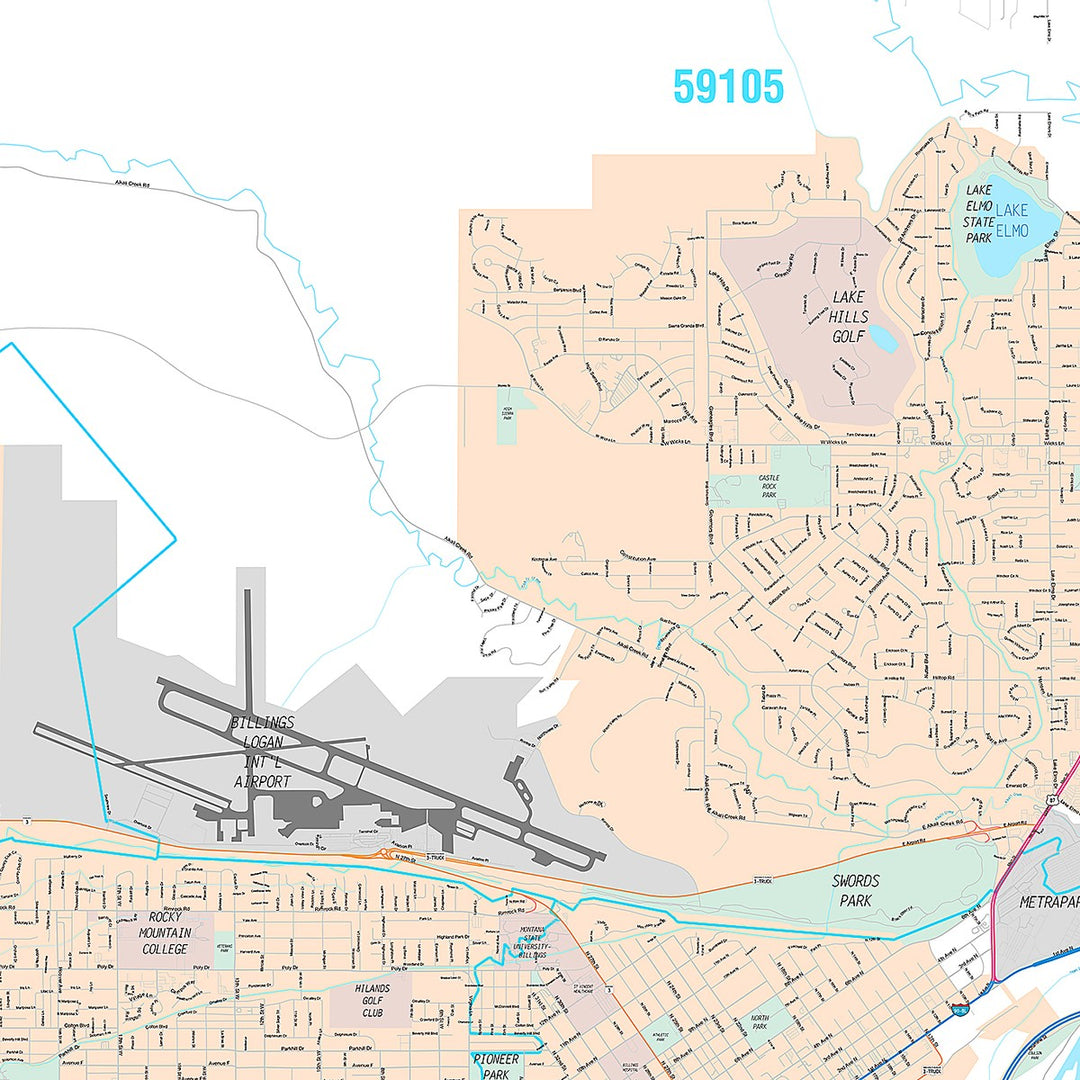 Premium Style Wall Map of Billings, MT