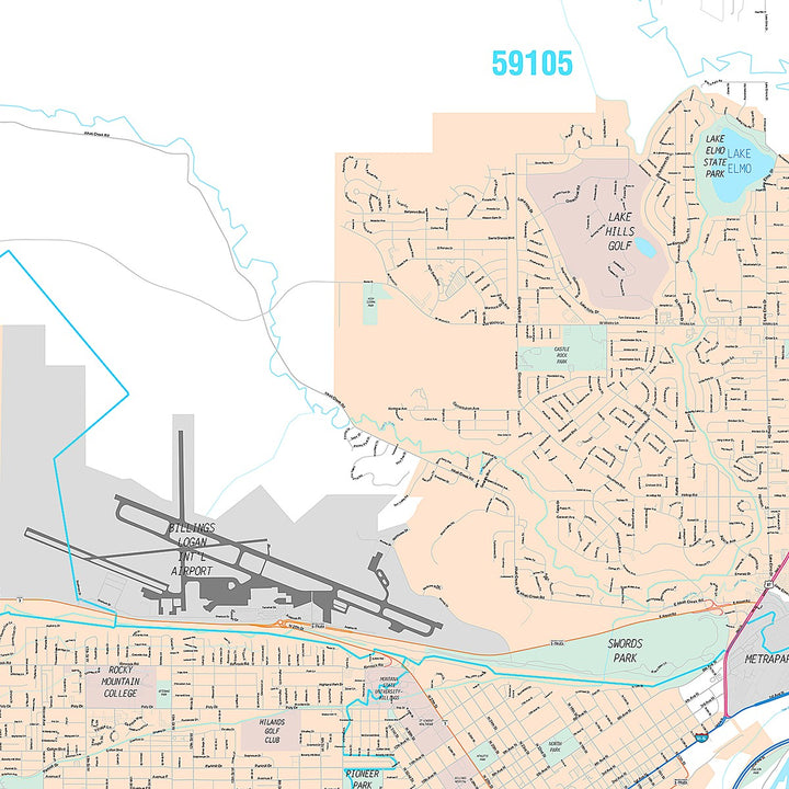 Premium Style Wall Map of Billings, MT
