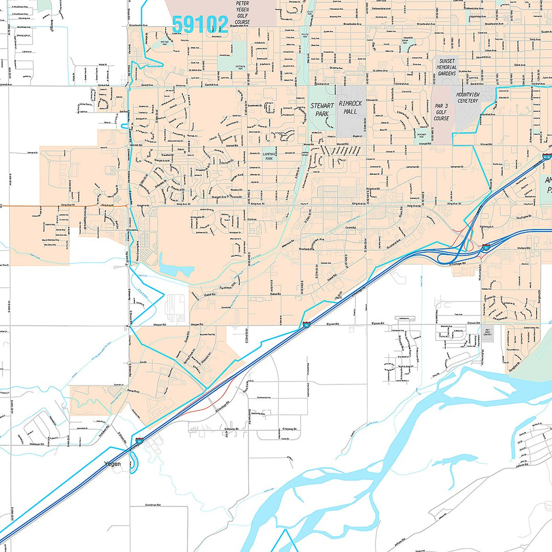 Premium Style Wall Map of Billings, MT