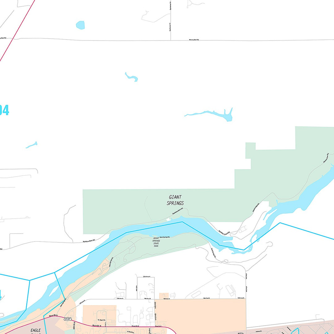 Premium Style Wall Map of Great Falls, MT