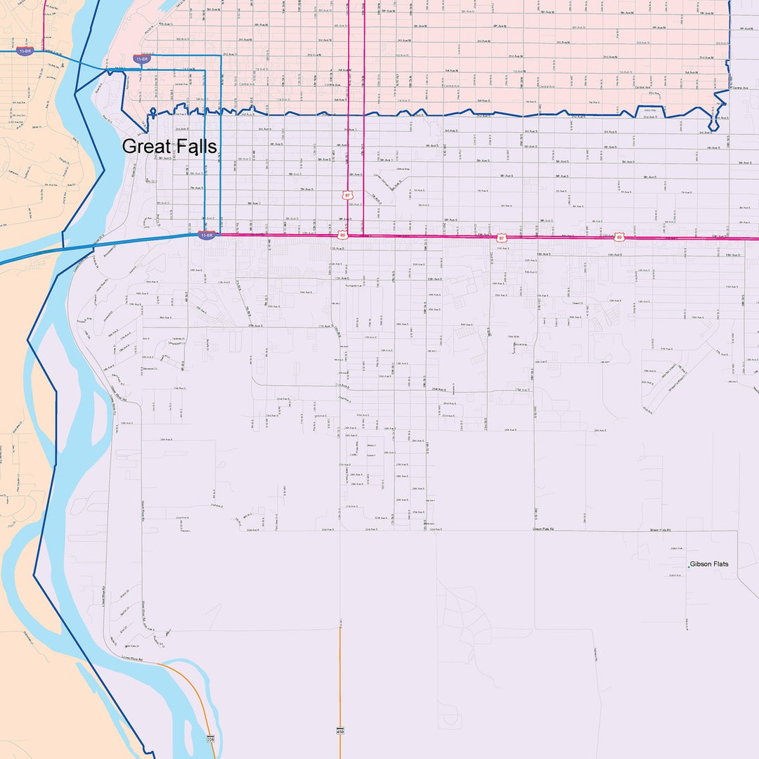 Color Cast Zip Code Style Wall Map of Great Falls, MT
