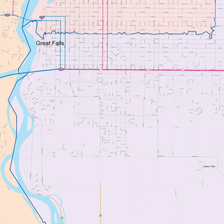 Color Cast Zip Code Style Wall Map of Great Falls, MT