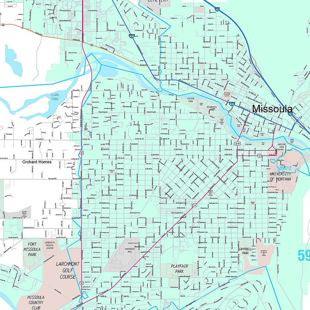 Premium Style Wall Map of Missoula, MT