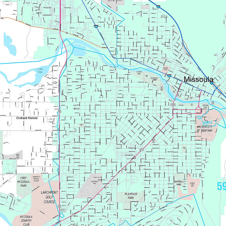 Premium Style Wall Map of Missoula, MT