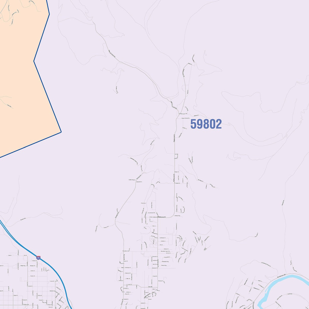 Color Cast Zip Code Style Wall Map of Missoula, MT