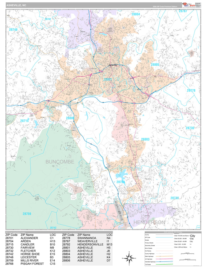 Premium Style Wall Map of Asheville, NC