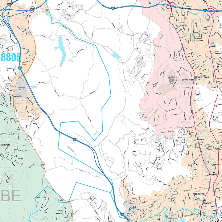 Premium Style Wall Map of Asheville, NC