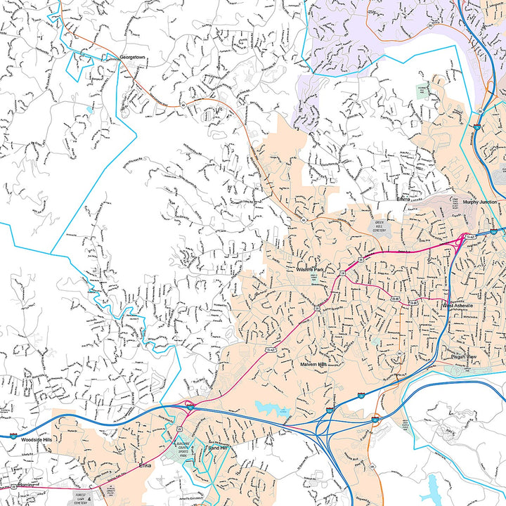 Premium Style Wall Map of Asheville, NC