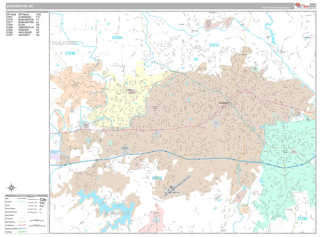 Premium Style Wall Map of Burlington, NC