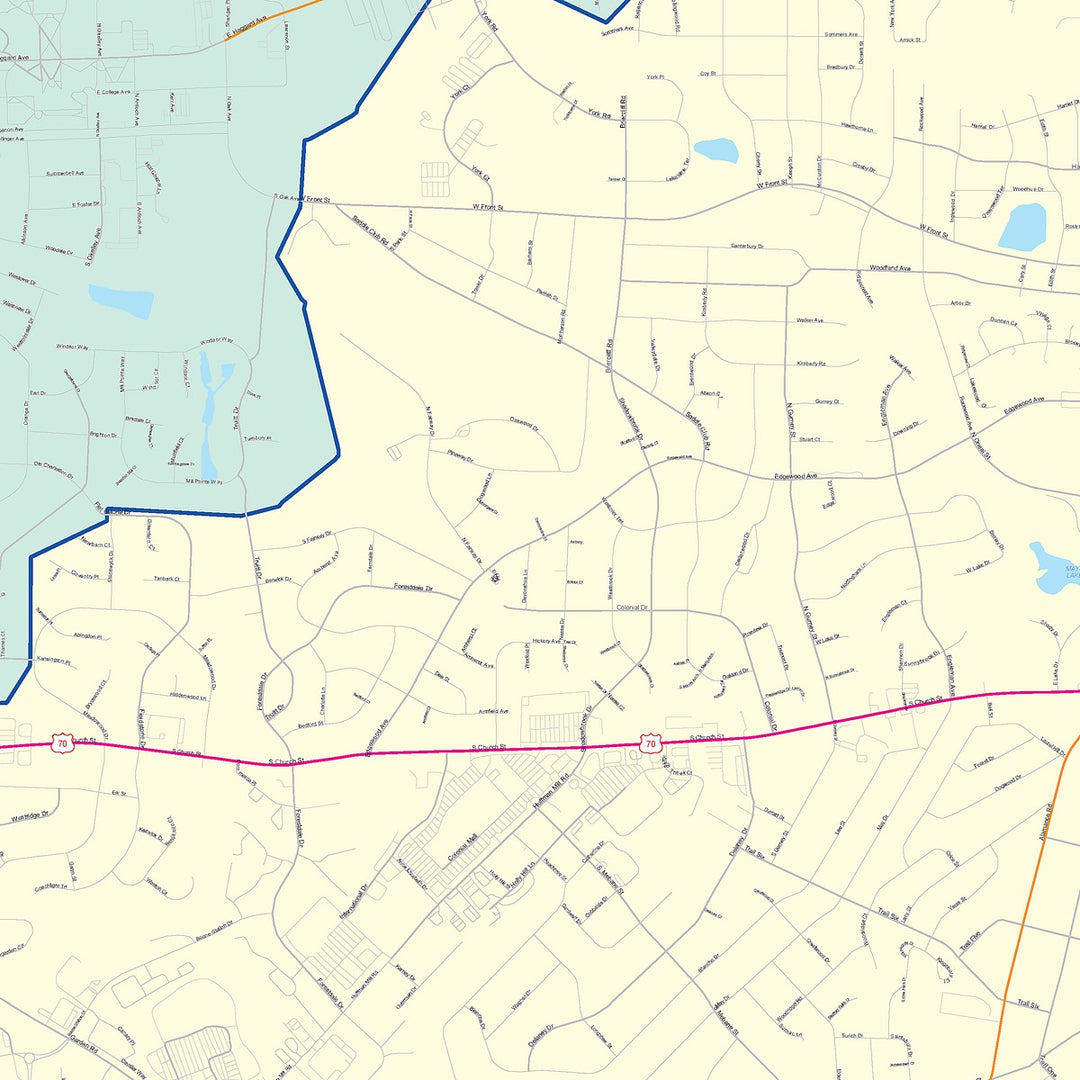 Color Cast Zip Code Style Wall Map of Burlington, NC