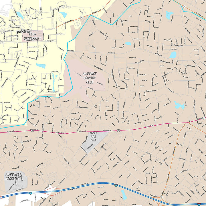 Premium Style Wall Map of Burlington, NC