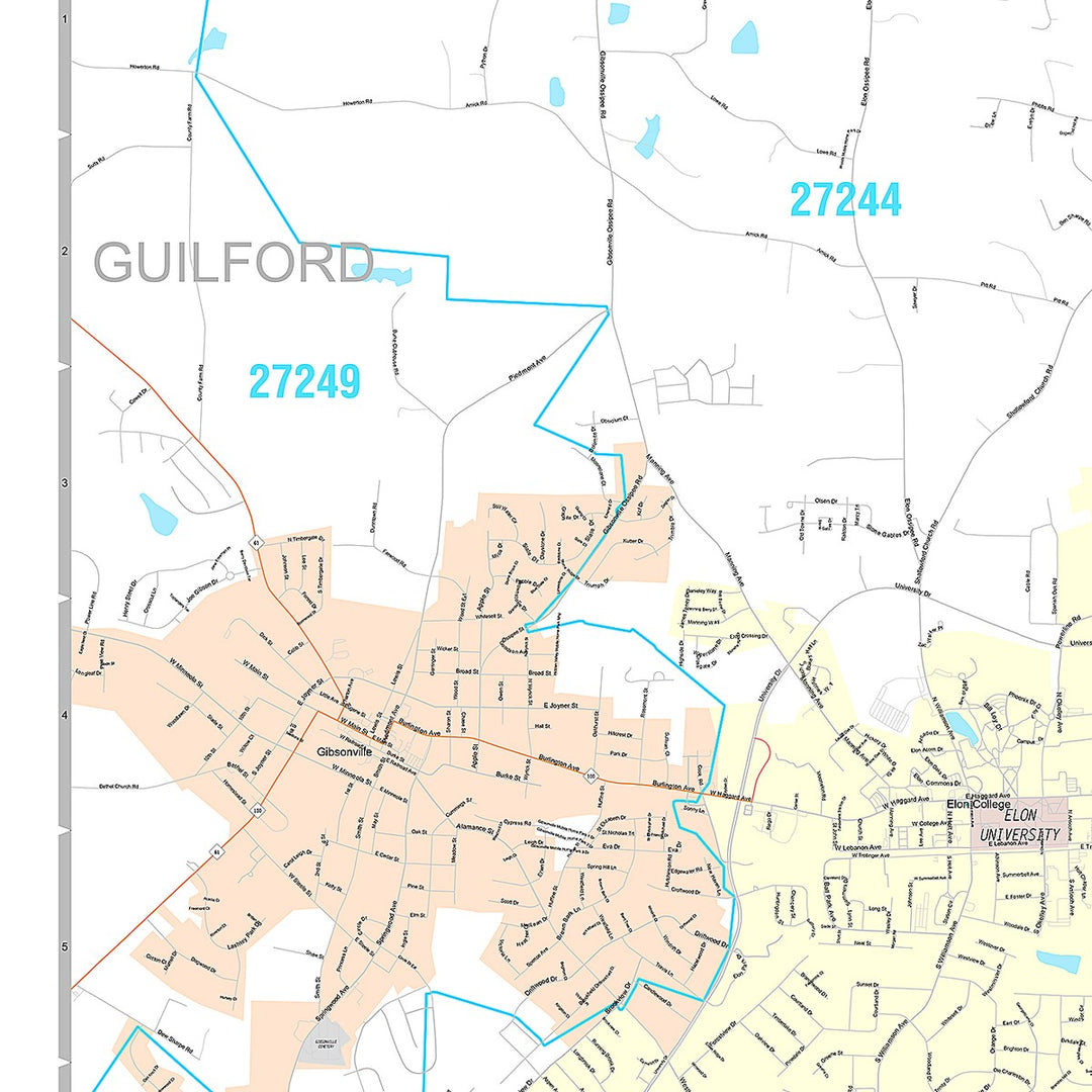 Premium Style Wall Map of Burlington, NC