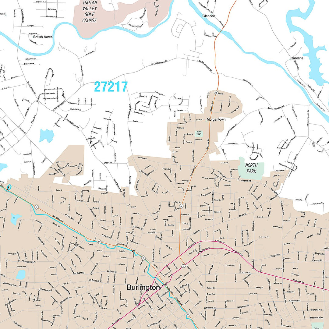 Premium Style Wall Map of Burlington, NC