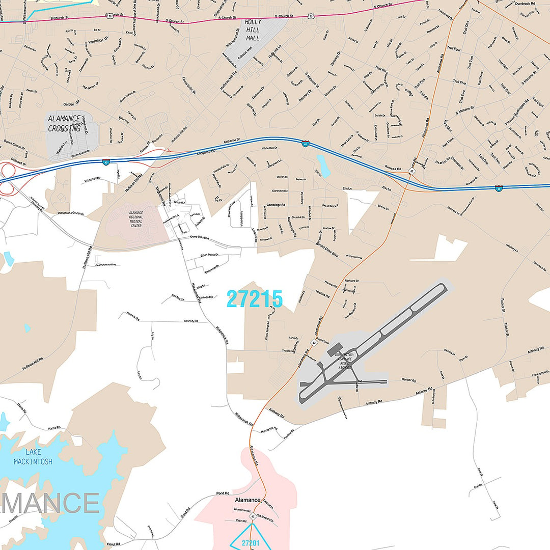 Premium Style Wall Map of Burlington, NC