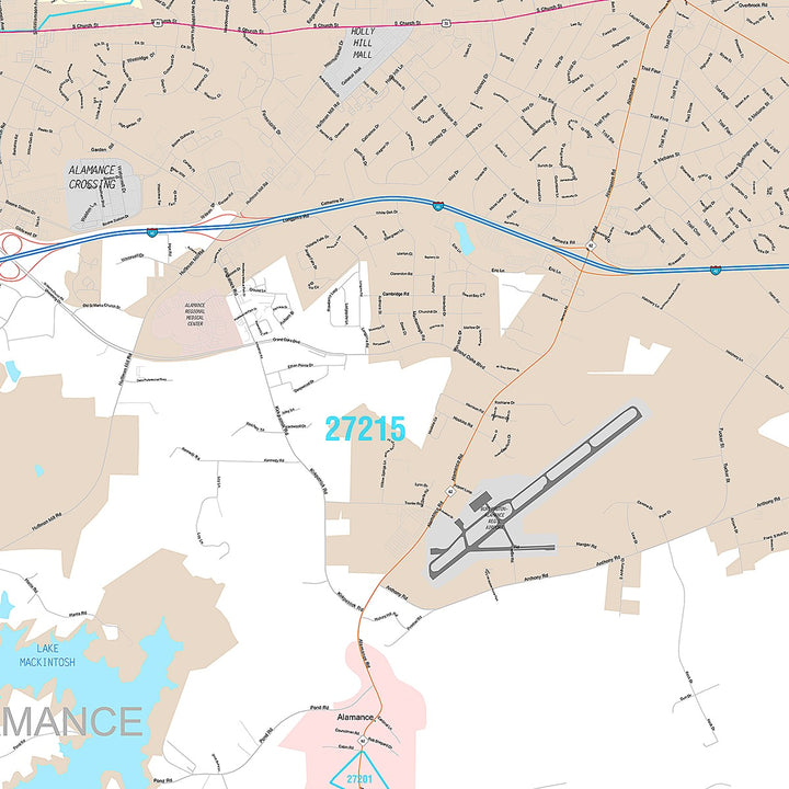Premium Style Wall Map of Burlington, NC