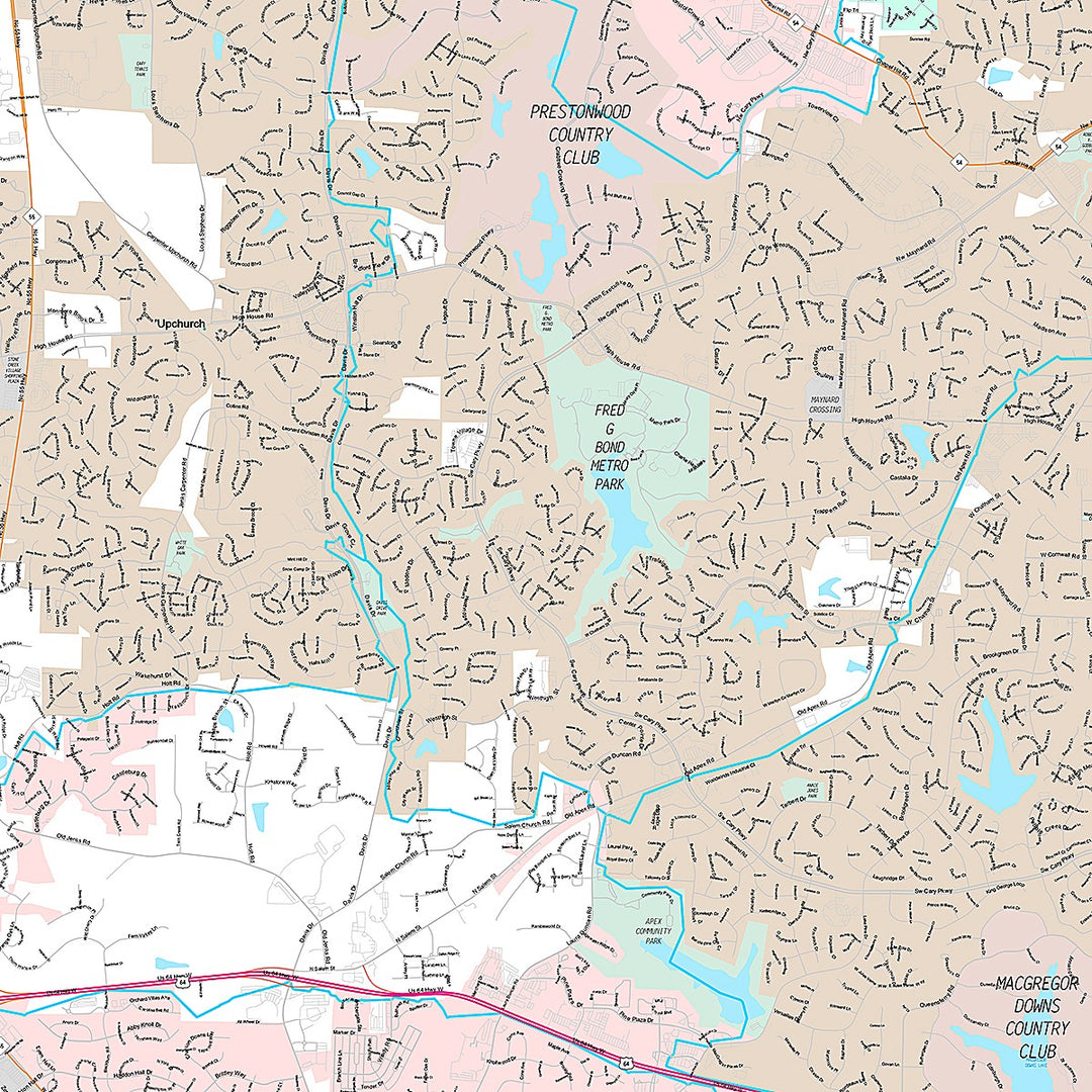 Premium Style Wall Map of Cary, NC
