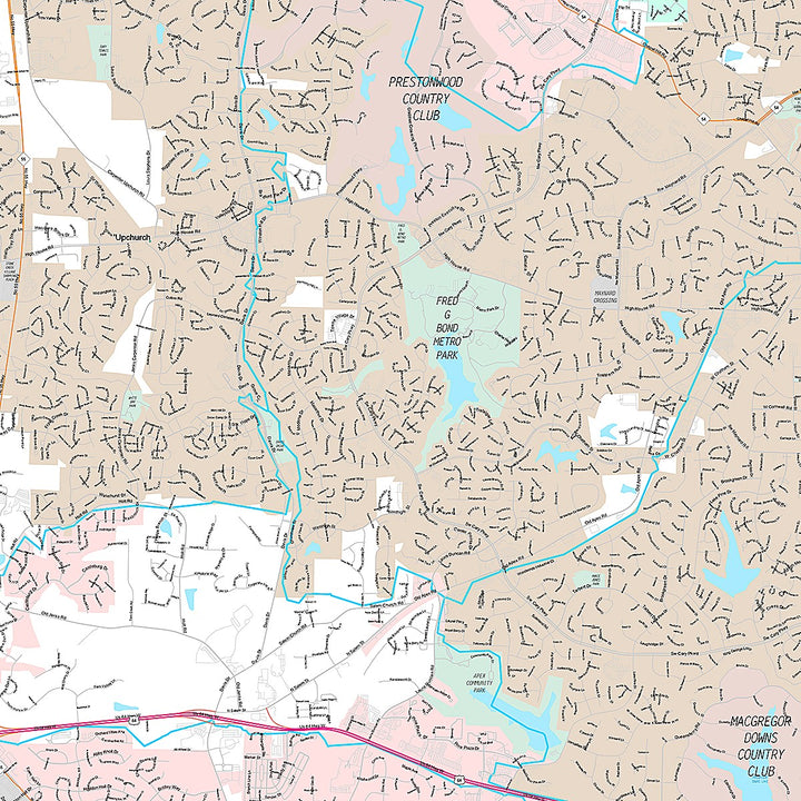 Premium Style Wall Map of Cary, NC
