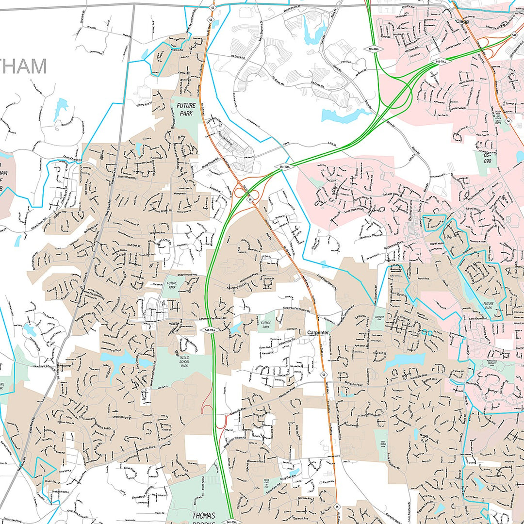 Premium Style Wall Map of Cary, NC