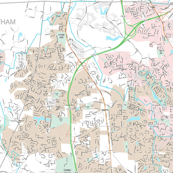 Premium Style Wall Map of Cary, NC