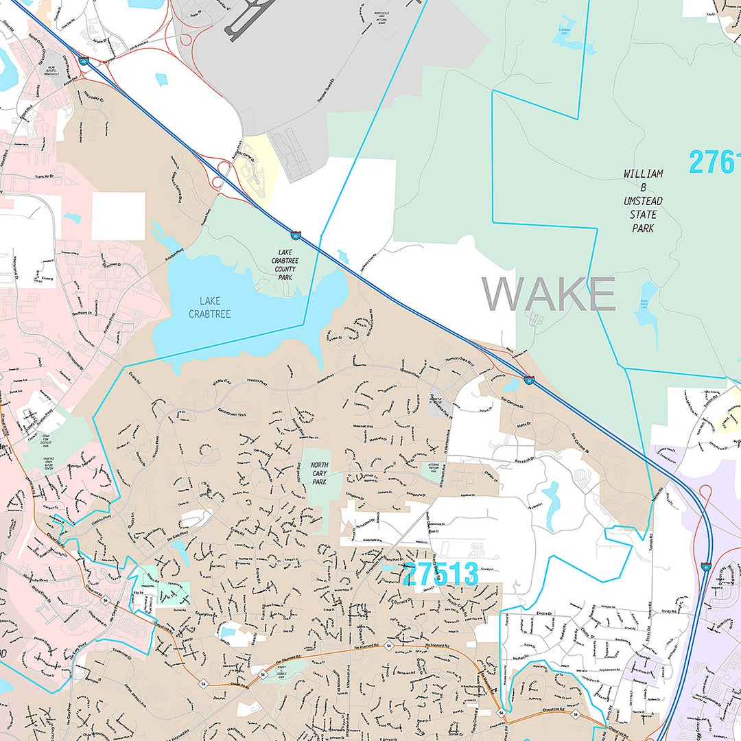 Premium Style Wall Map of Cary, NC