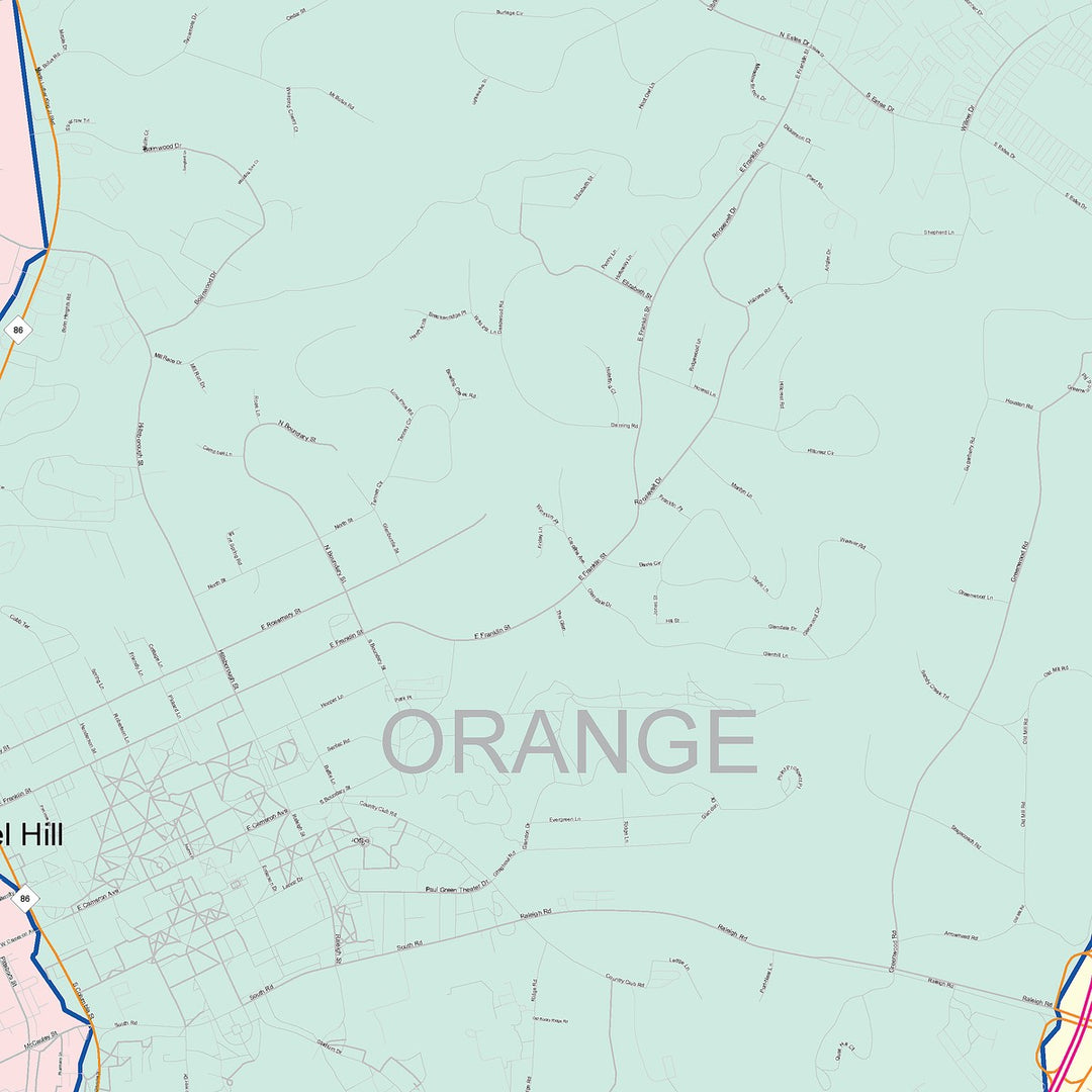 Color Cast Zip Code Style Wall Map of Chapel Hill, NC