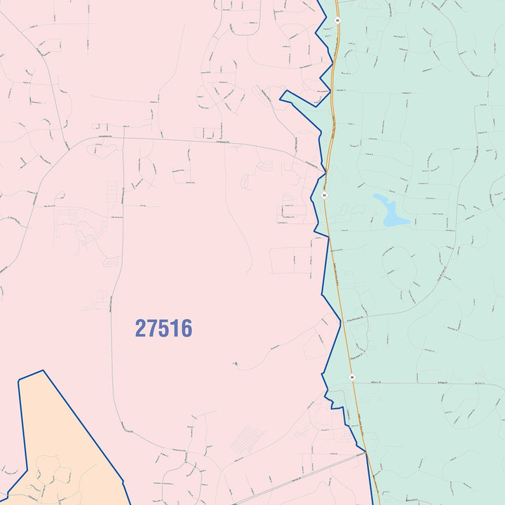 Color Cast Zip Code Style Wall Map of Chapel Hill, NC