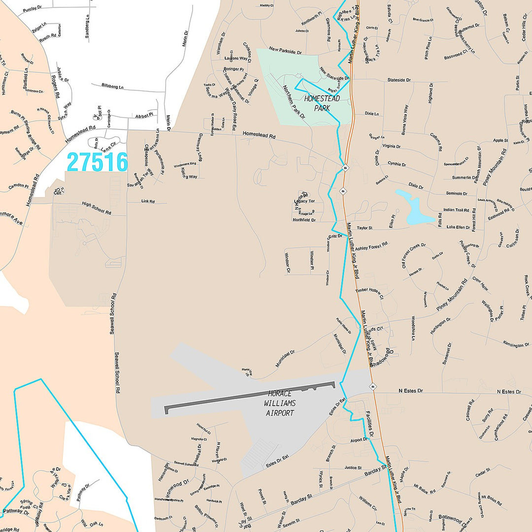 Premium Style Wall Map of Chapel Hill, NC