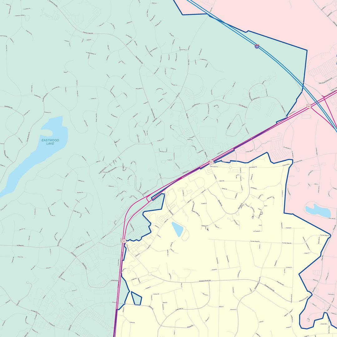 Color Cast Zip Code Style Wall Map of Chapel Hill, NC