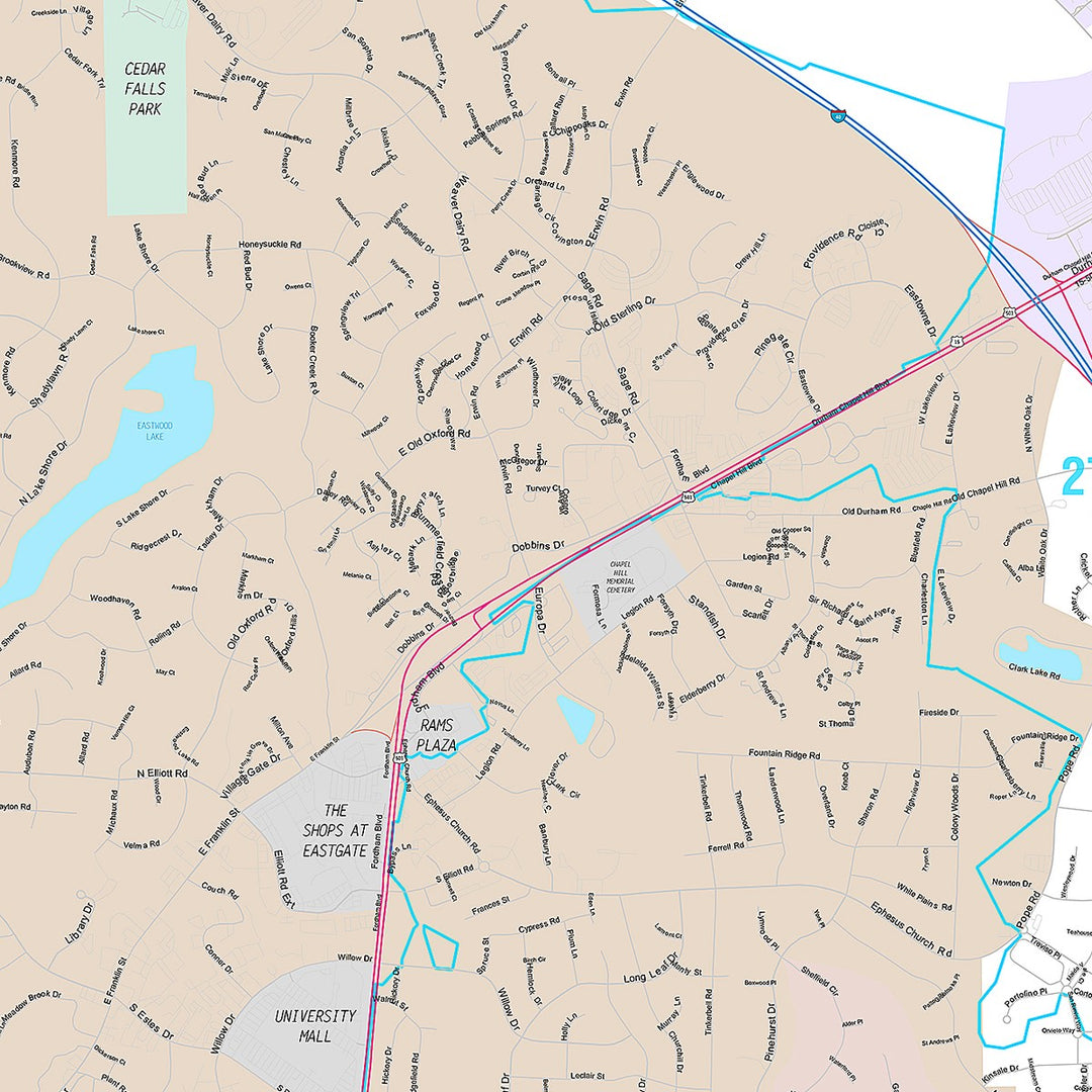 Premium Style Wall Map of Chapel Hill, NC
