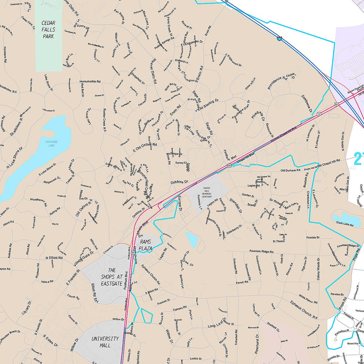 Premium Style Wall Map of Chapel Hill, NC