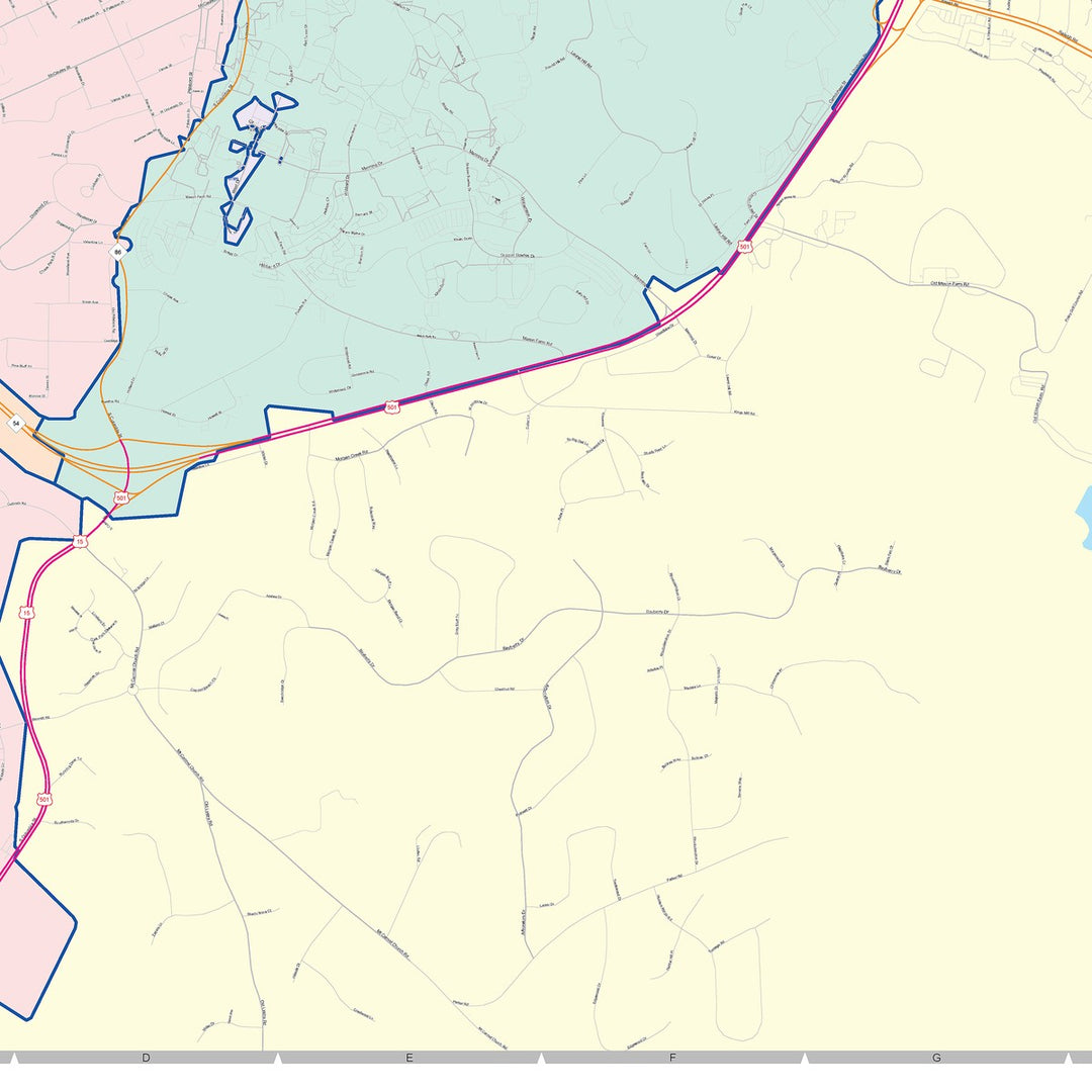 Color Cast Zip Code Style Wall Map of Chapel Hill, NC