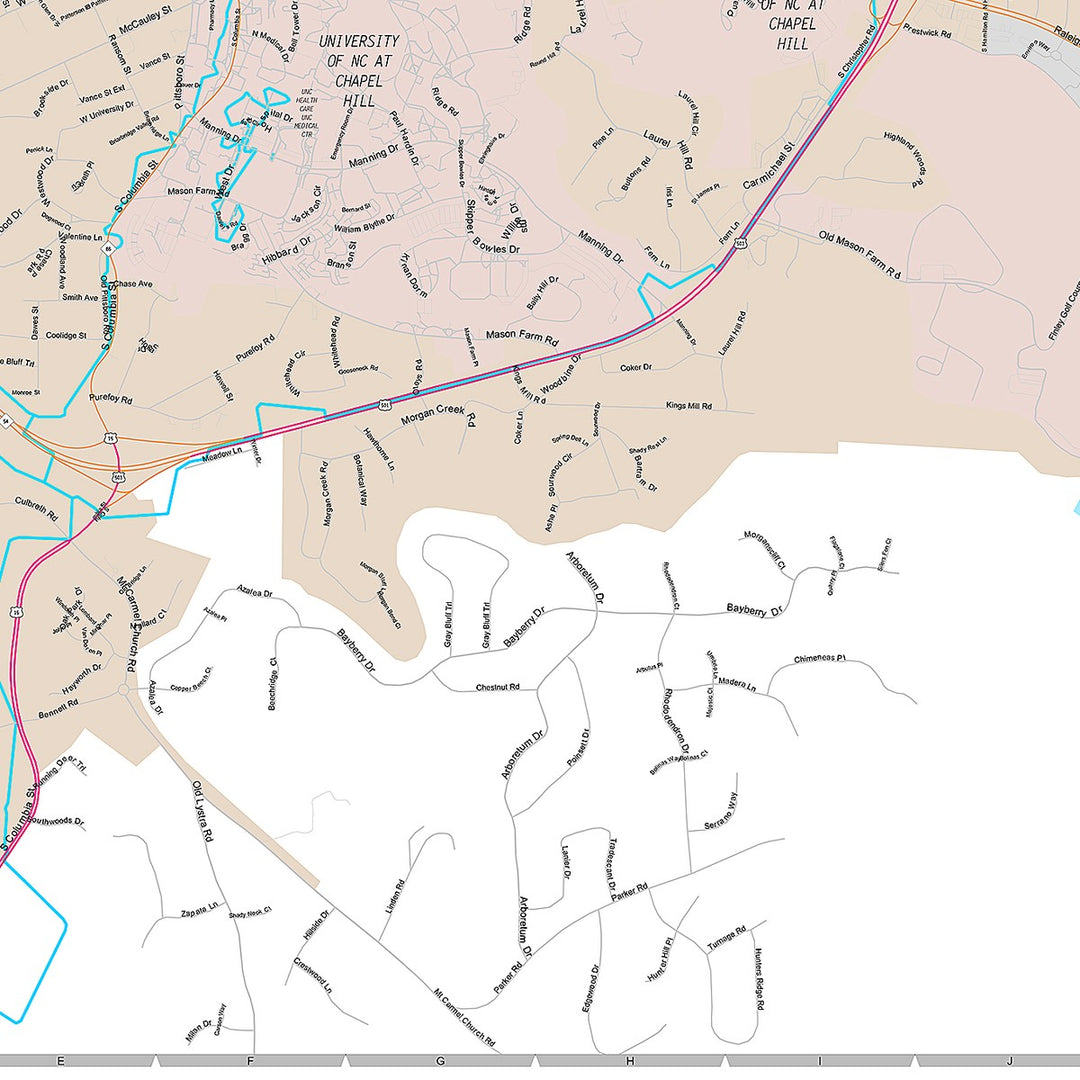 Premium Style Wall Map of Chapel Hill, NC