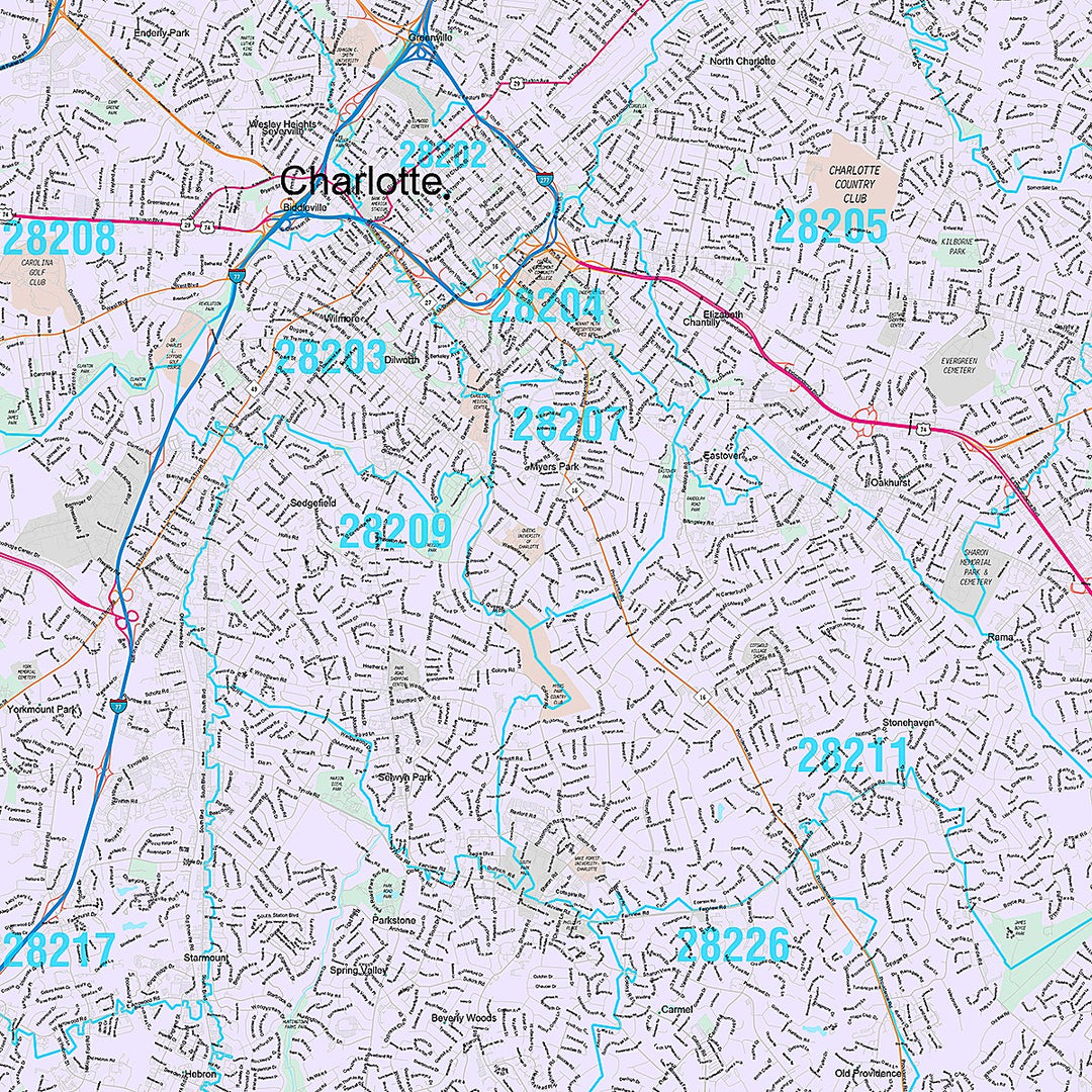 Premium Style Wall Map of Charlotte NC