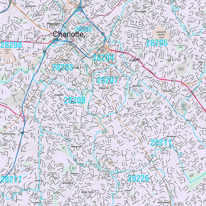 Premium Style Wall Map of Charlotte NC