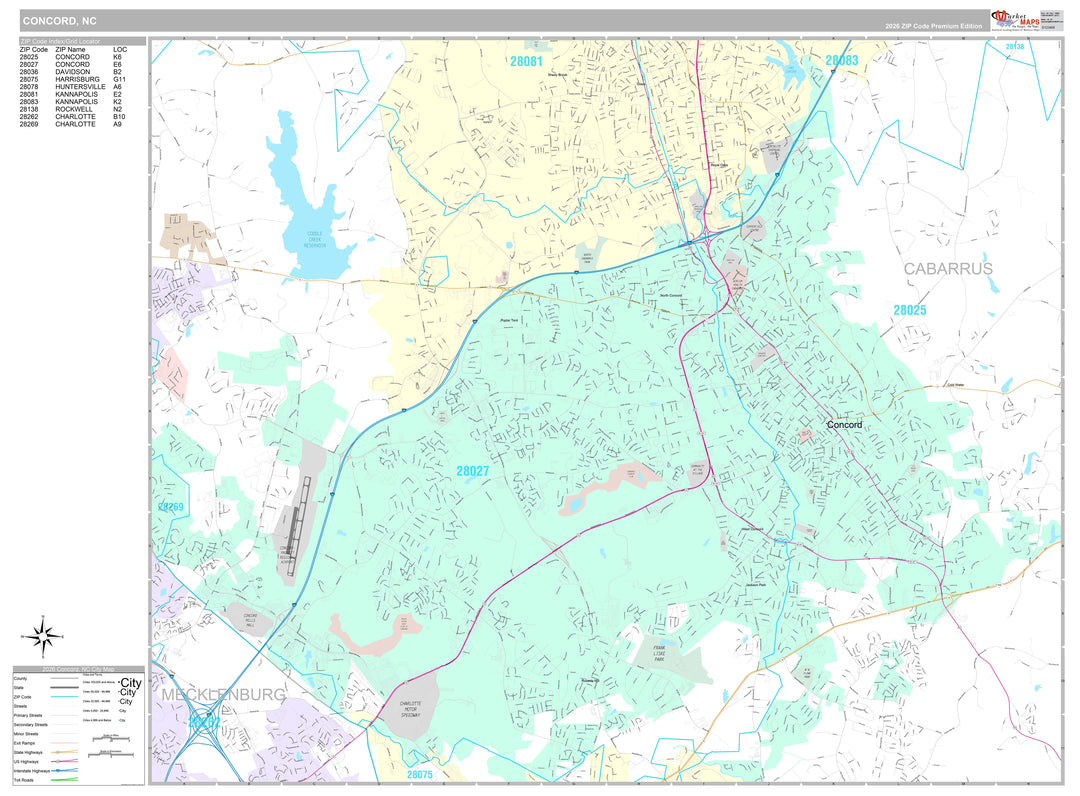 Premium Style Wall Map of Concord, NC